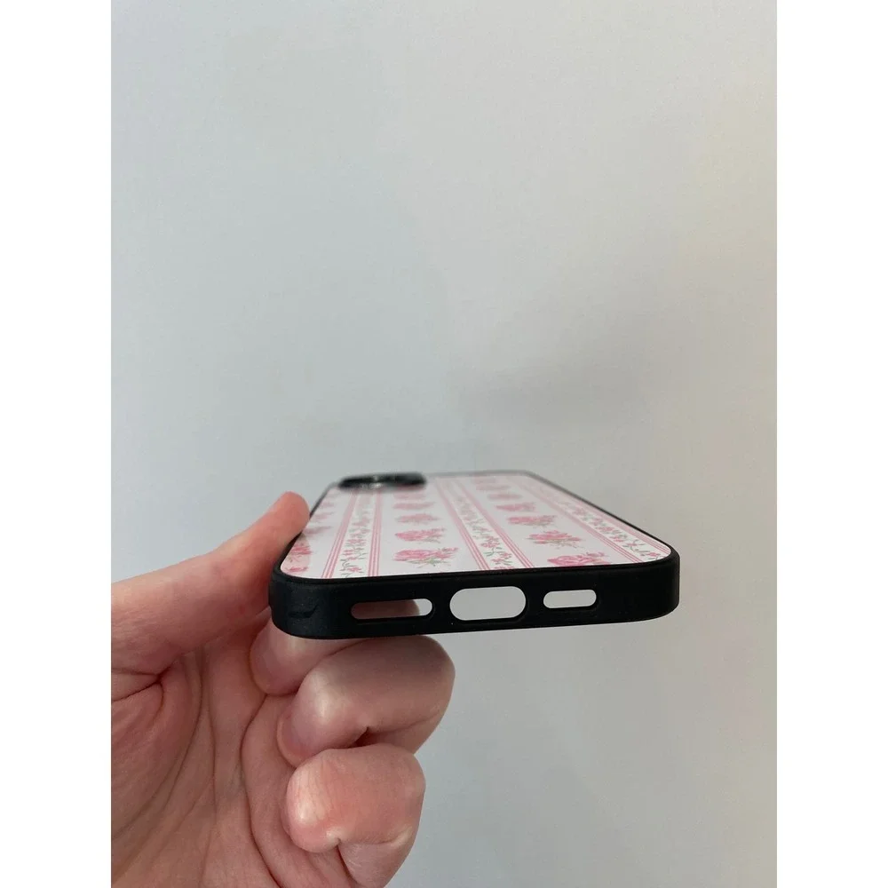 Unbranded Phone Case iPhone 15 Plus Pink White Floral Stripe Rose‎ Aesthetic